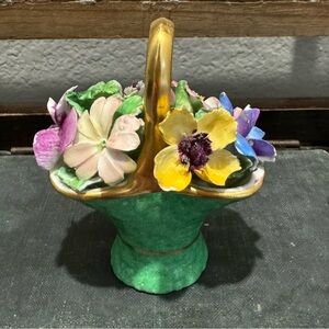 Vintage Crown Staffordshire Fine Bone China Flower Basket Miniature